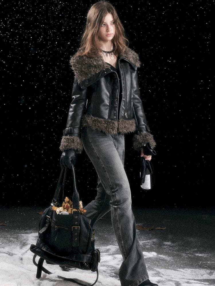 Asymmetric Fur-Trimmed Shearling Coat - view 6