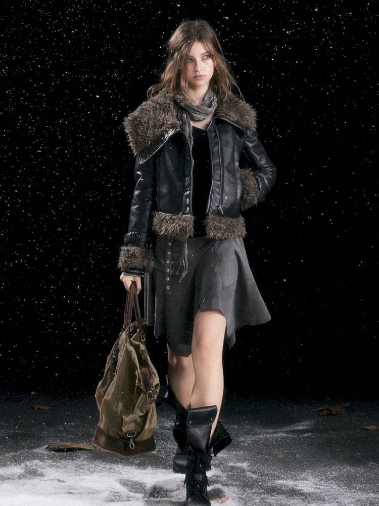 Asymmetric Fur-Trimmed Shearling Coat - view 7