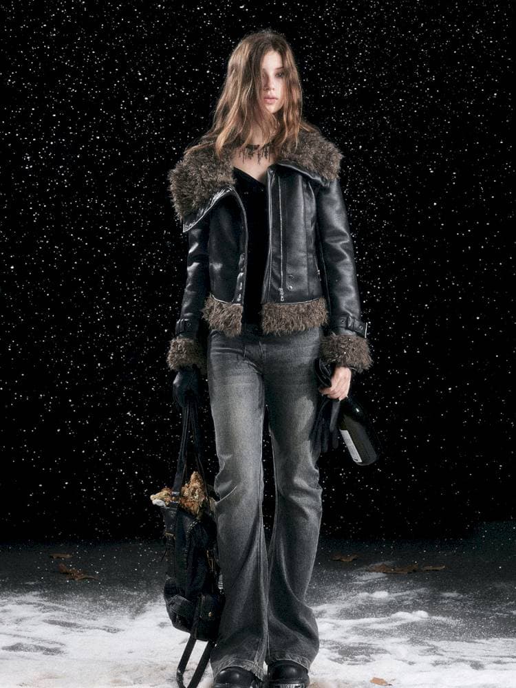 Asymmetric Fur-Trimmed Shearling Coat - view 8