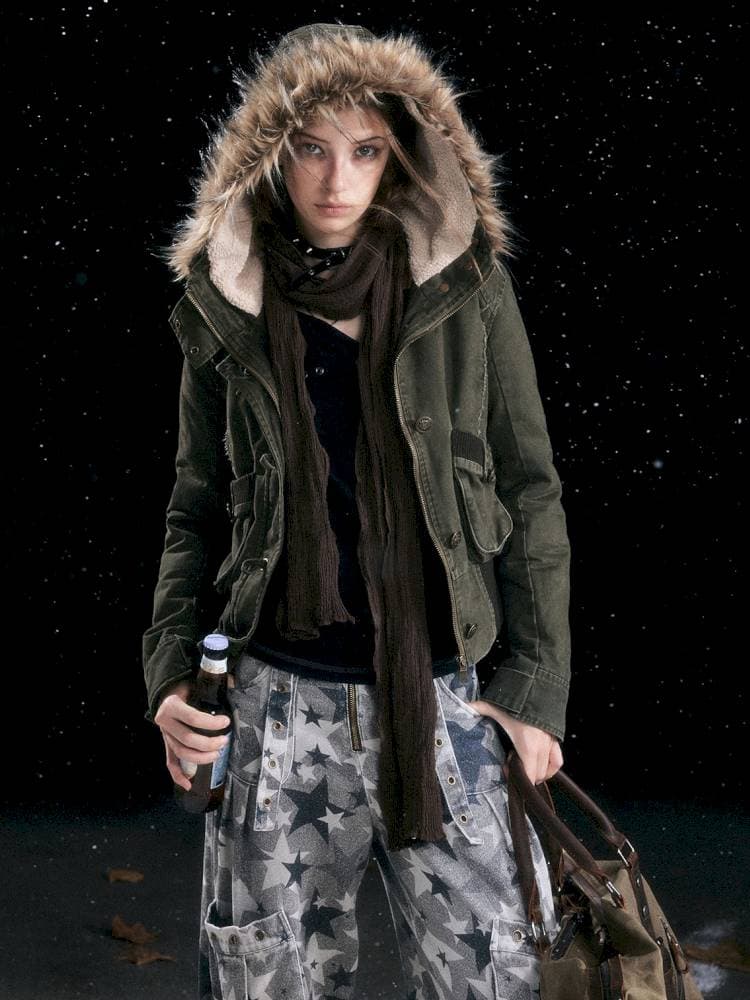 Hooded Short Cotton Jacket - view 1