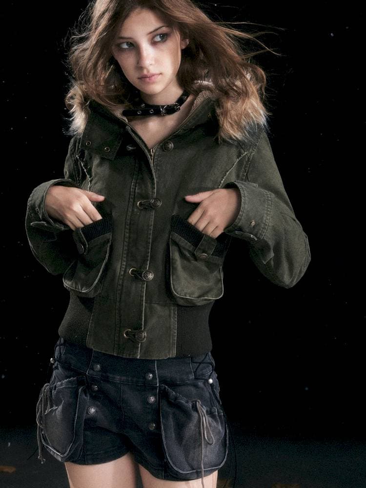 Hooded Short Cotton Jacket - view 4