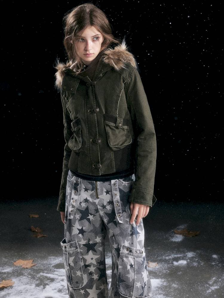 Hooded Short Cotton Jacket - view 5