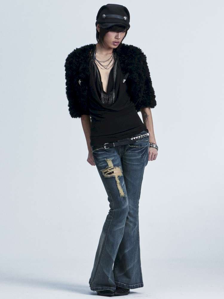 Slim Wash Distressed Bell Bottom - view 1