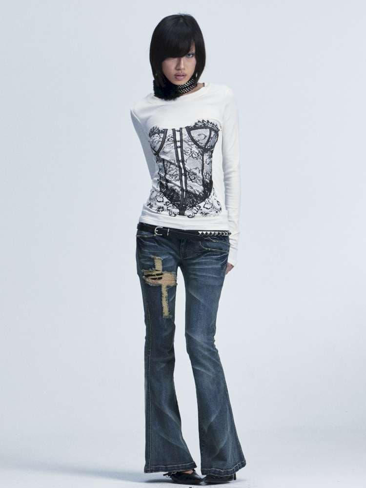 Slim Wash Distressed Bell Bottom - view 3
