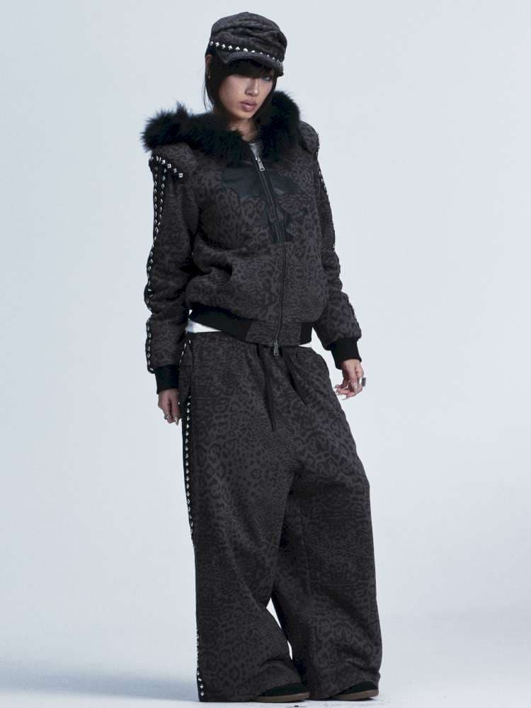 Leopard Print Plush Hooded Slacks Set - view 1