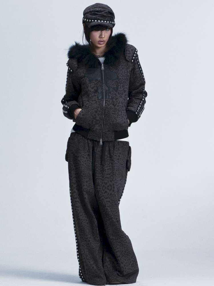 Leopard Print Plush Hooded Slacks Set - view 6