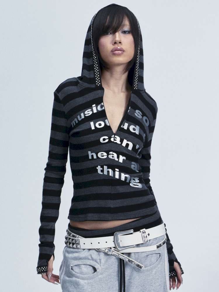 Black Gray Striped Stud Top Set - view 2