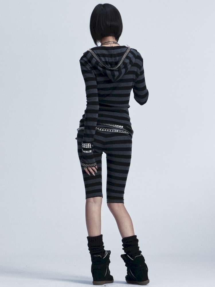 Black Gray Striped Stud Top Set - view 5