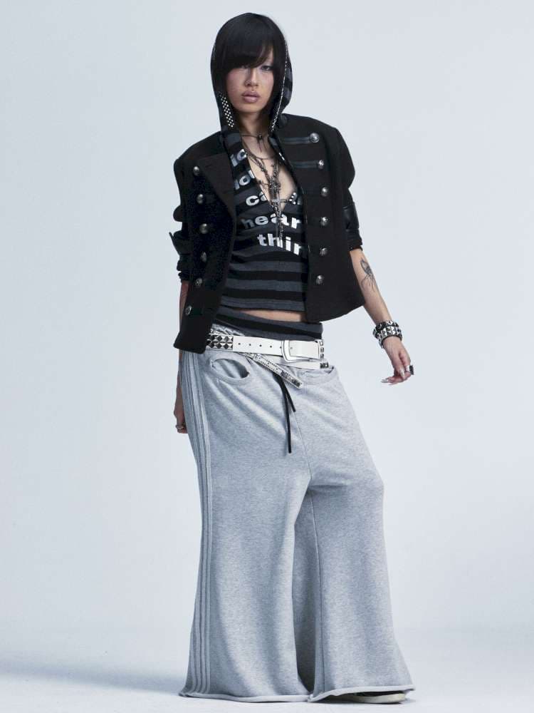 Black Gray Striped Stud Top Set - view 6