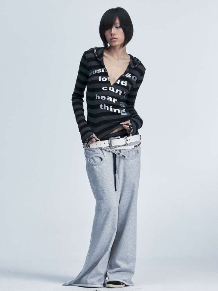 Black Gray Striped Stud Top Set - view 7