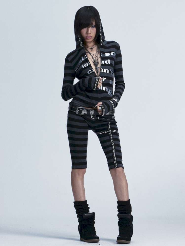 Black Gray Striped Stud Top Set - view 8