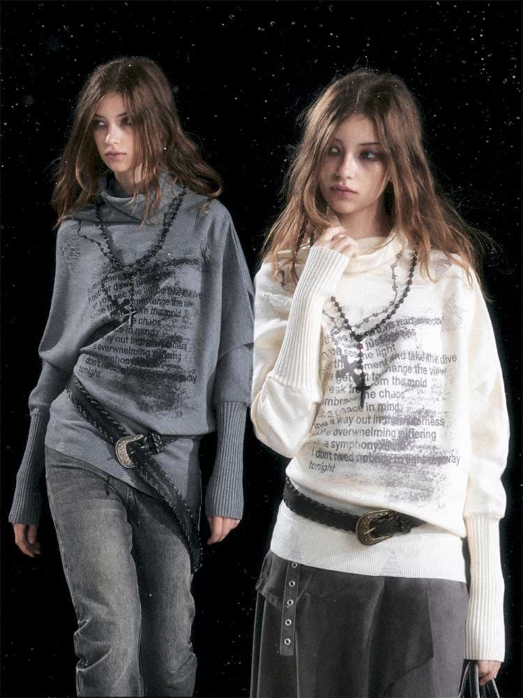 Graffiti Bat Sleeve Pleated Sweater - view 1