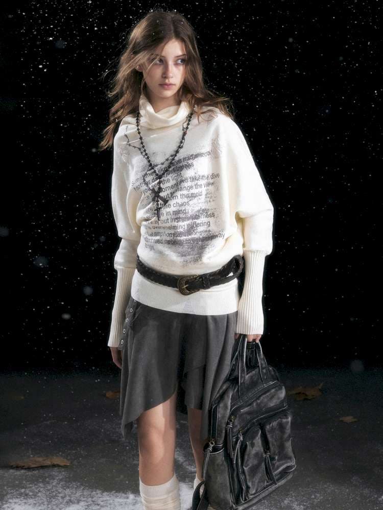 Graffiti Bat Sleeve Pleated Sweater - view 2