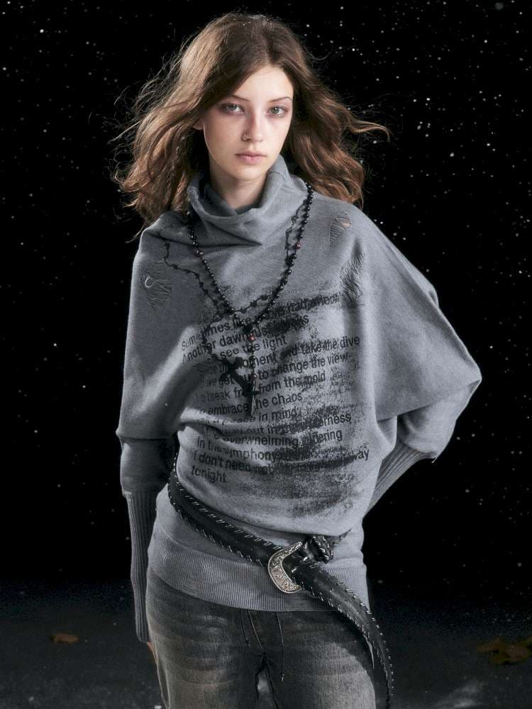Graffiti Bat Sleeve Pleated Sweater - view 3