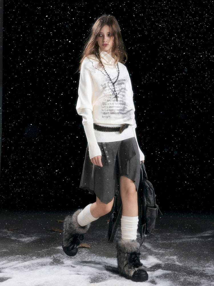Graffiti Bat Sleeve Pleated Sweater - view 4