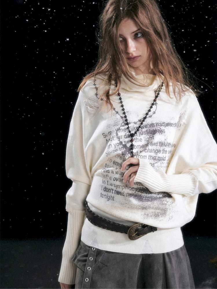 Graffiti Bat Sleeve Pleated Sweater - view 6
