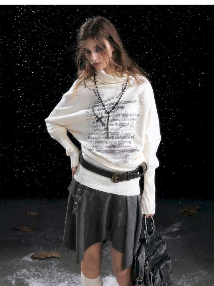 Graffiti Bat Sleeve Pleated Sweater - view 7