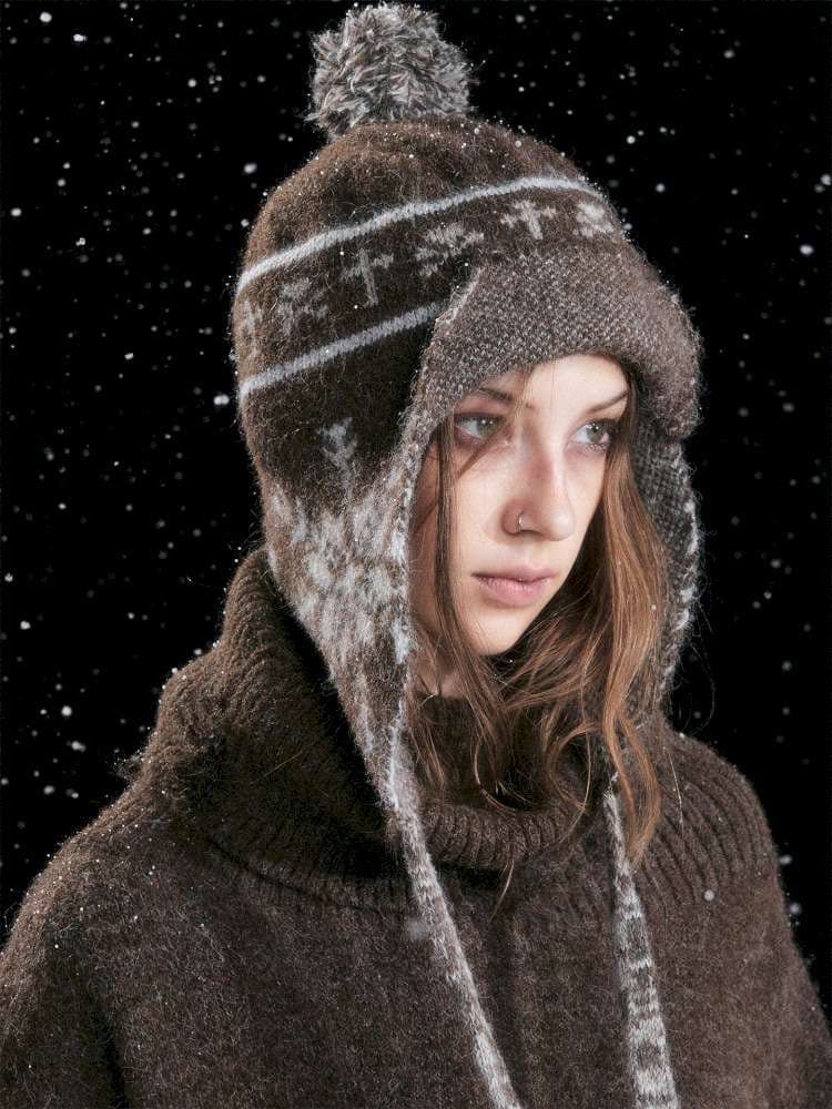 Striped Snowflake Ear Protection Beanie - view 1