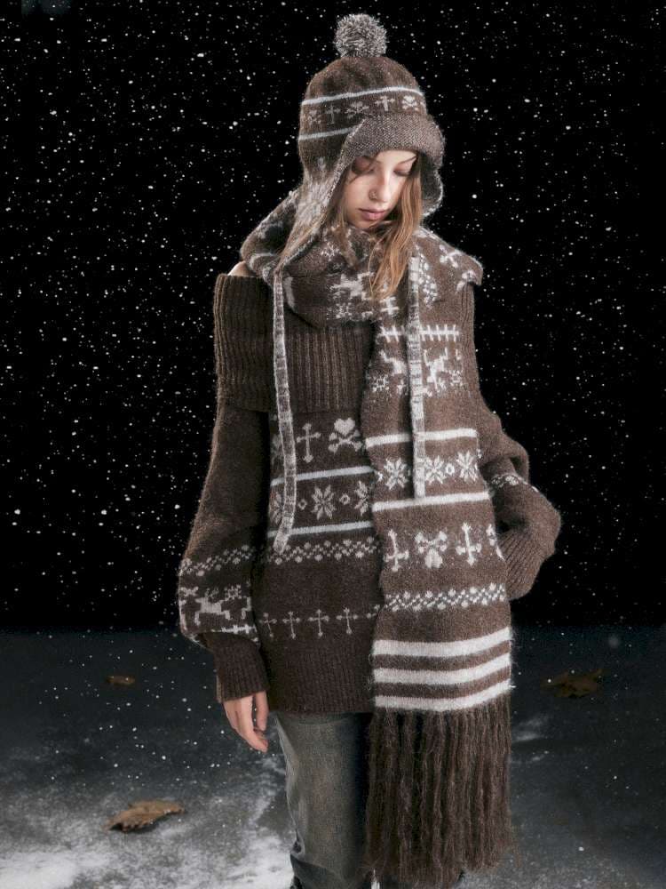 Striped Snowflake Ear Protection Beanie - view 3