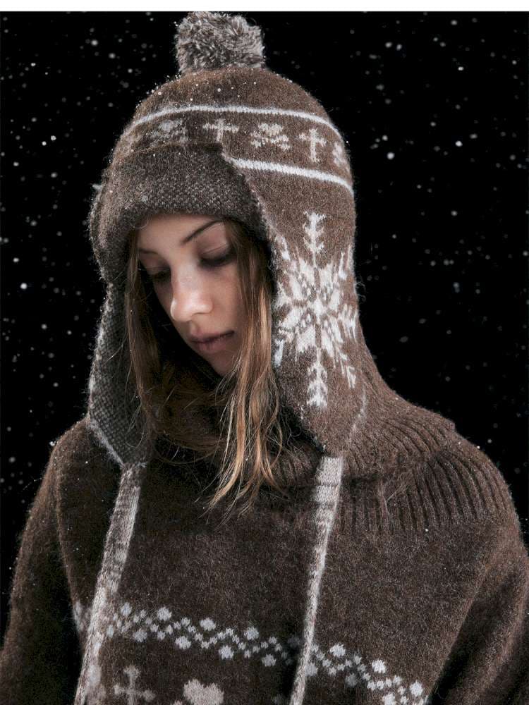 Striped Snowflake Ear Protection Beanie - view 7