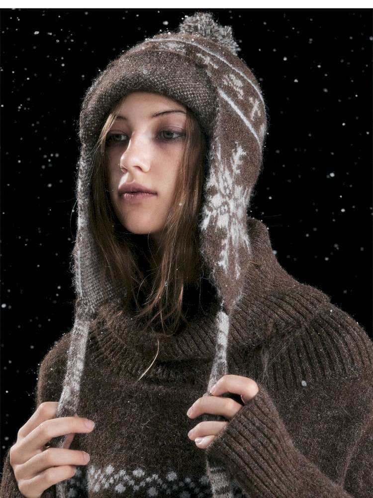 Striped Snowflake Ear Protection Beanie - view 8