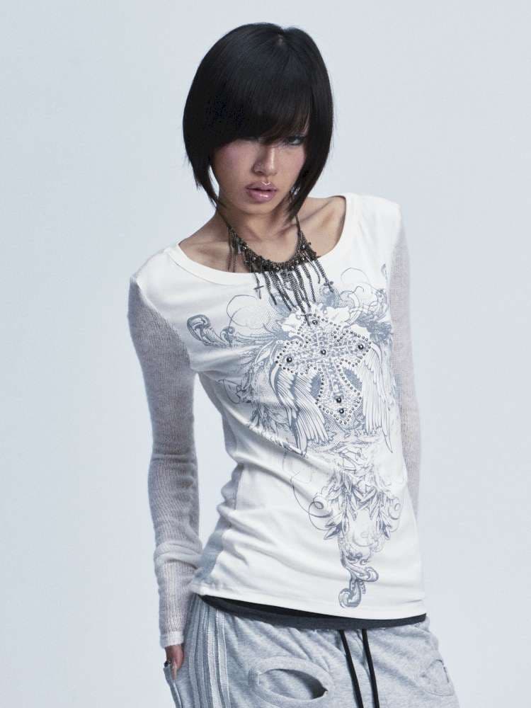 Two Tone Stretch Cross Rivet Top - view 1