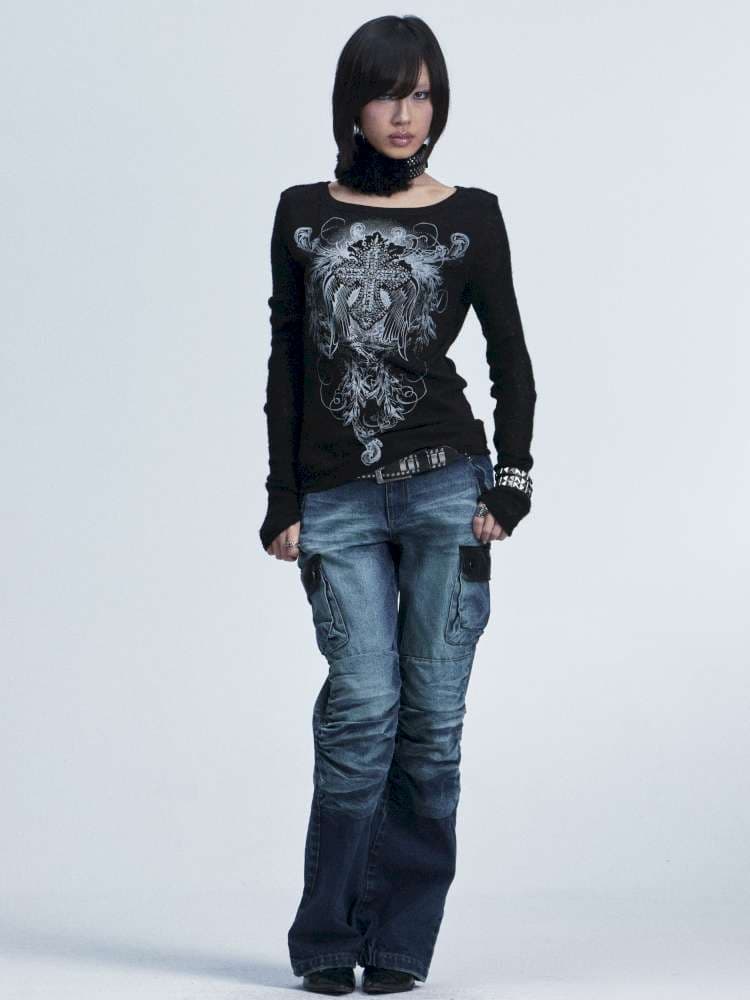 Two Tone Stretch Cross Rivet Top - view 6