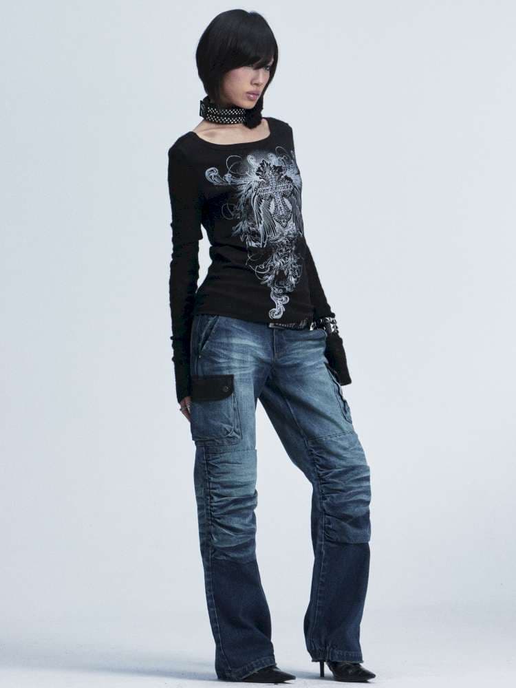 Two Tone Stretch Cross Rivet Top - view 7