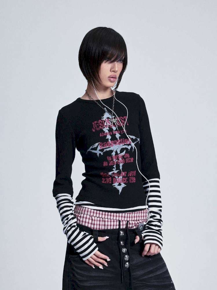 Striped Cross Rivet Stacked Top - view 2