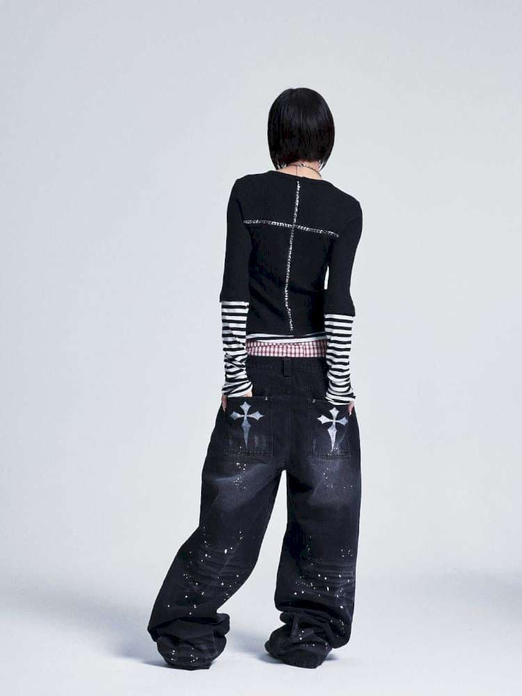 Striped Cross Rivet Stacked Top - view 4