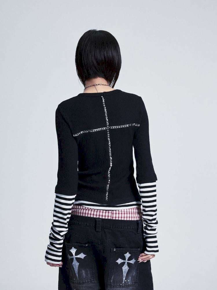 Striped Cross Rivet Stacked Top - view 7