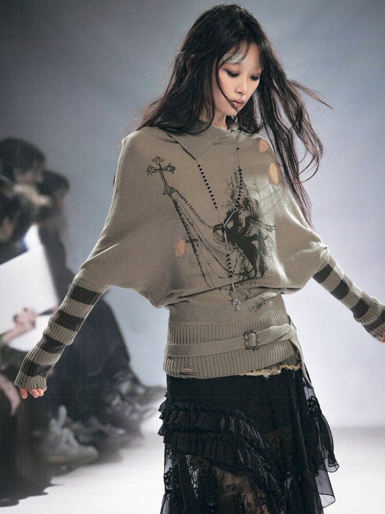 Ripped Stripe Print Wool Knitwear - view 3