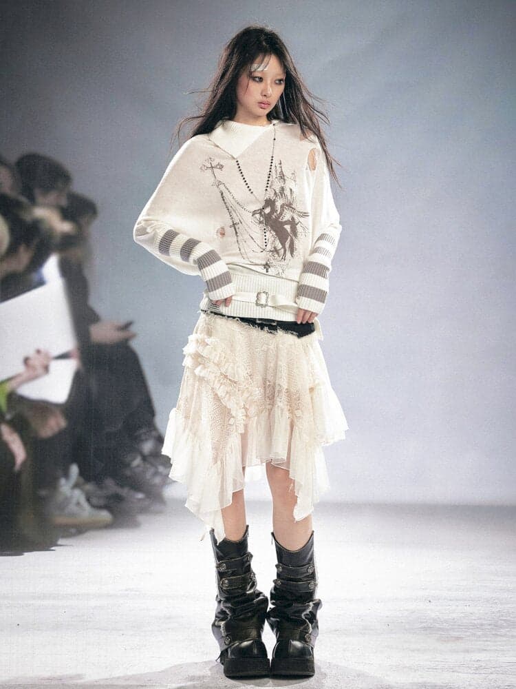Ripped Stripe Print Wool Knitwear - view 5