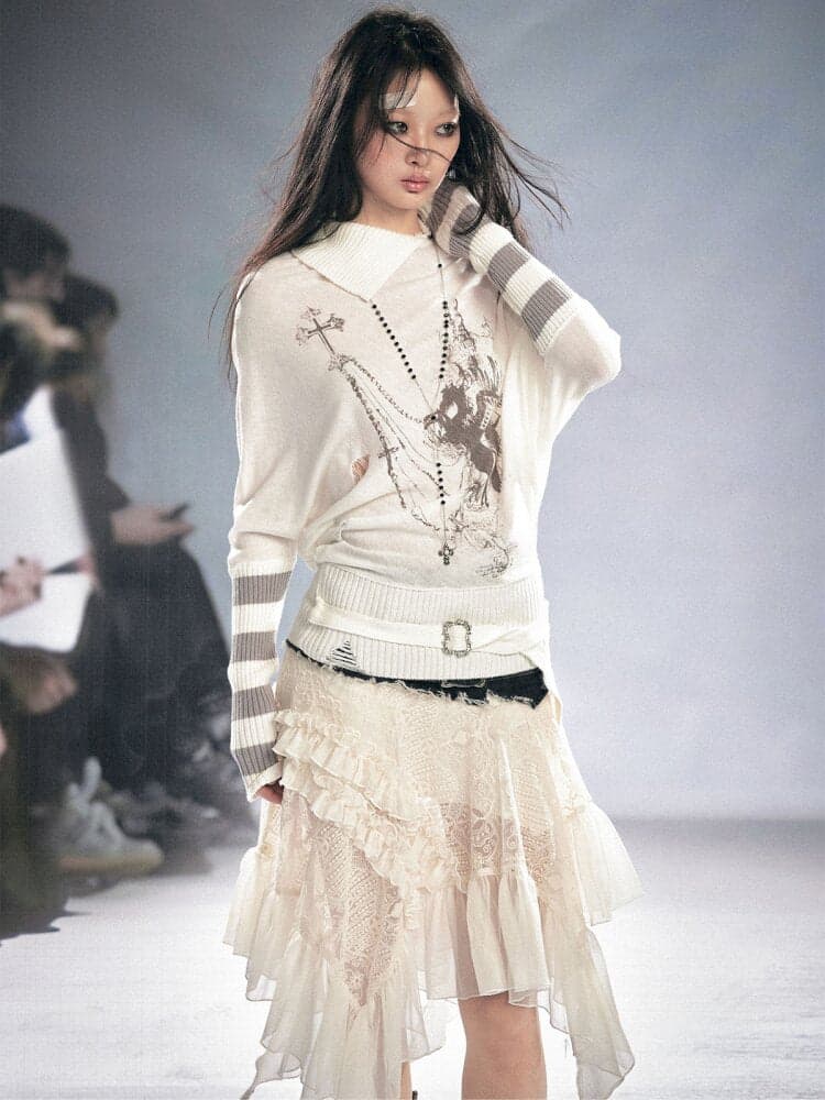 Ripped Stripe Print Wool Knitwear - view 6
