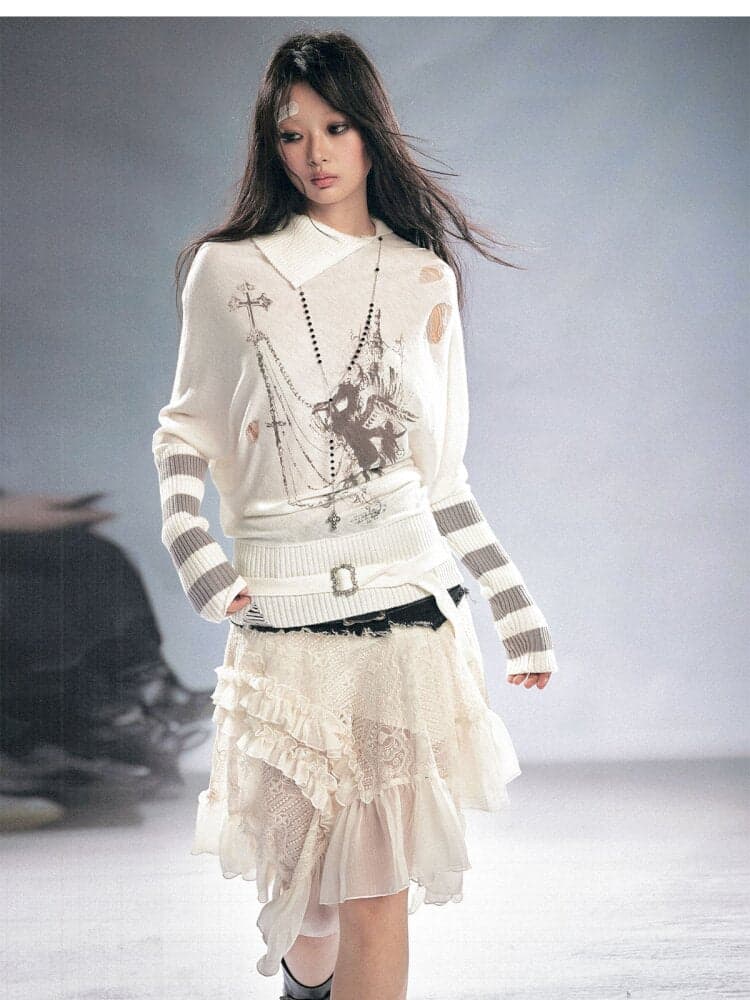 Ripped Stripe Print Wool Knitwear - view 8