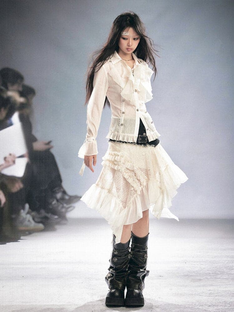 Lace Patchwork Irregular Mesh Skirt - view 2