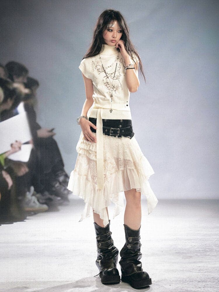 Lace Patchwork Irregular Mesh Skirt - view 4