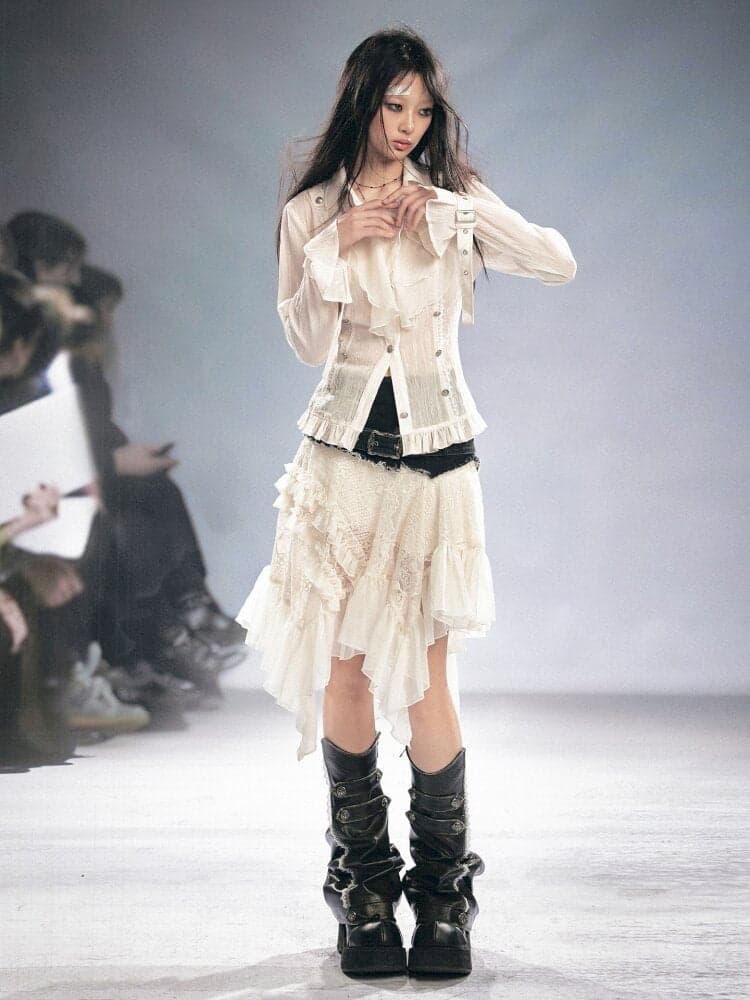 Lace Patchwork Irregular Mesh Skirt - view 5