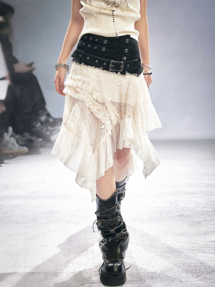 Lace Patchwork Irregular Mesh Skirt - view 6