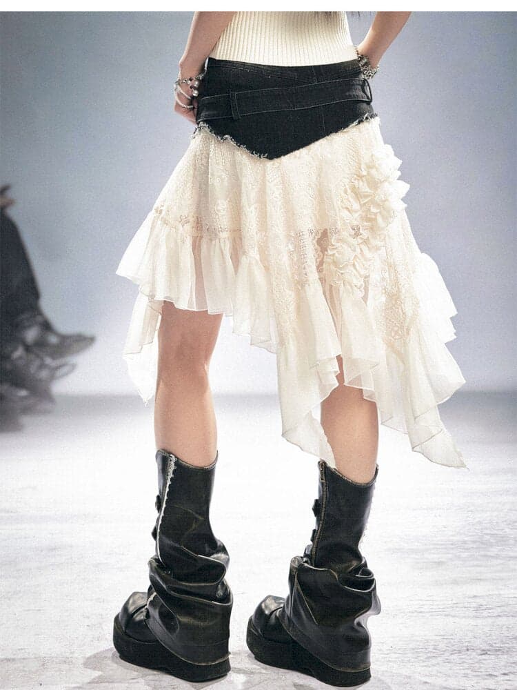 Lace Patchwork Irregular Mesh Skirt - view 7