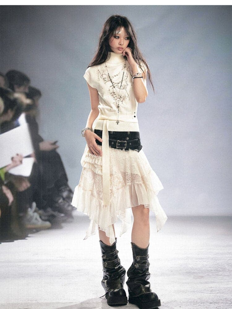 Lace Patchwork Irregular Mesh Skirt - view 8