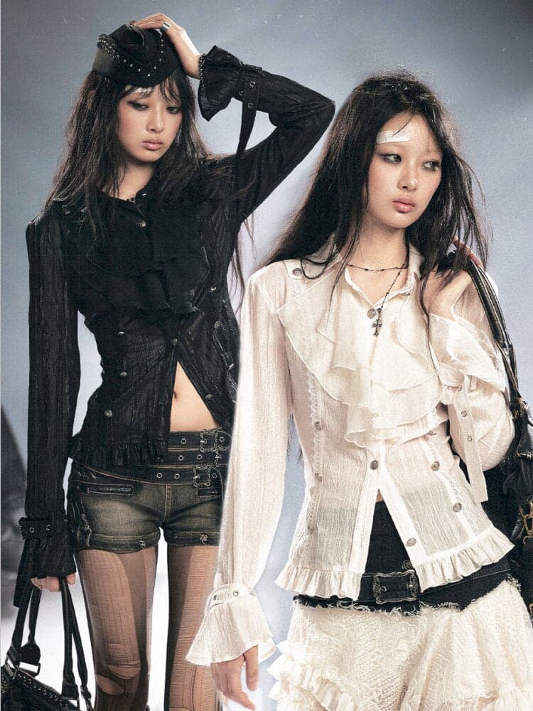 Gothic Pleated Ruffled Slim Shirt - view 1