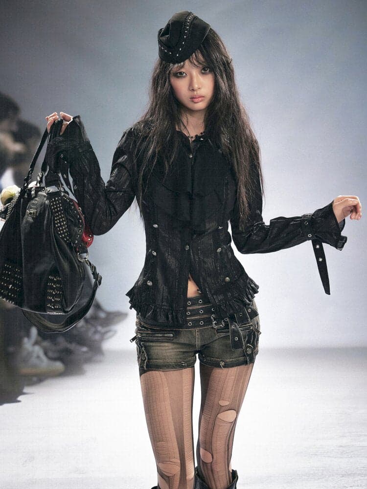 Gothic Pleated Ruffled Slim Shirt - view 2