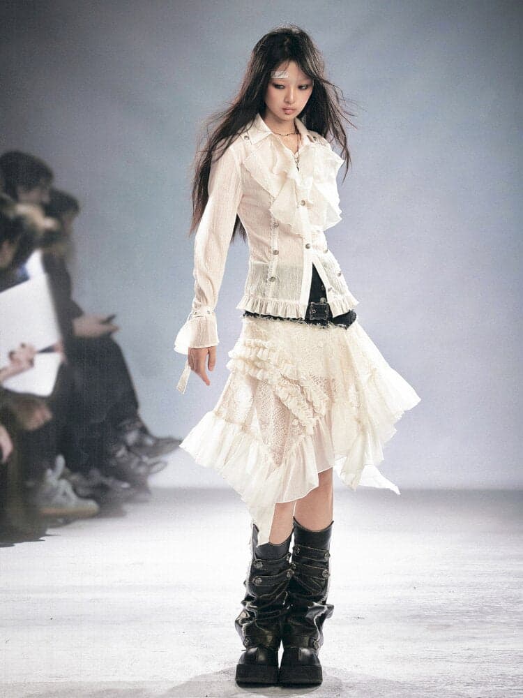 Gothic Pleated Ruffled Slim Shirt - view 3
