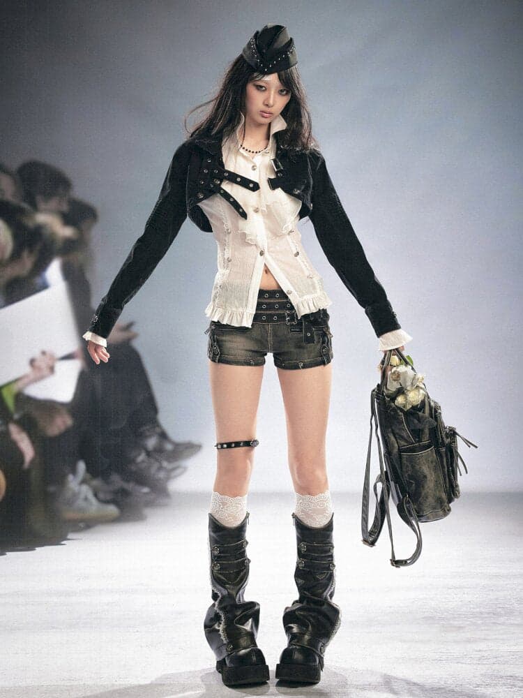 Gothic Pleated Ruffled Slim Shirt - view 4