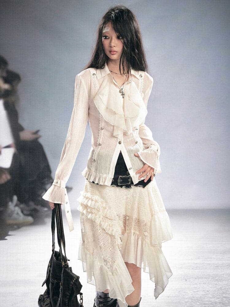 Gothic Pleated Ruffled Slim Shirt - view 5