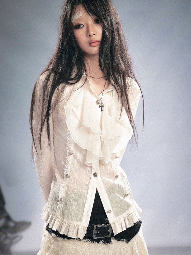Gothic Pleated Ruffled Slim Shirt - view 6