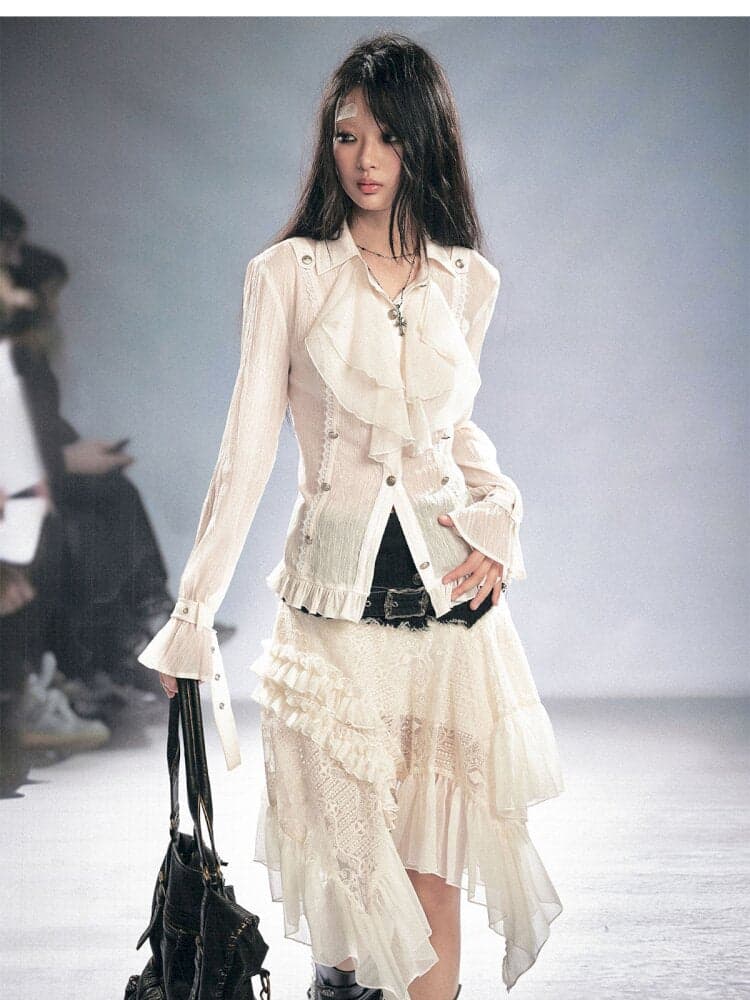 Gothic Pleated Ruffled Slim Shirt - view 7