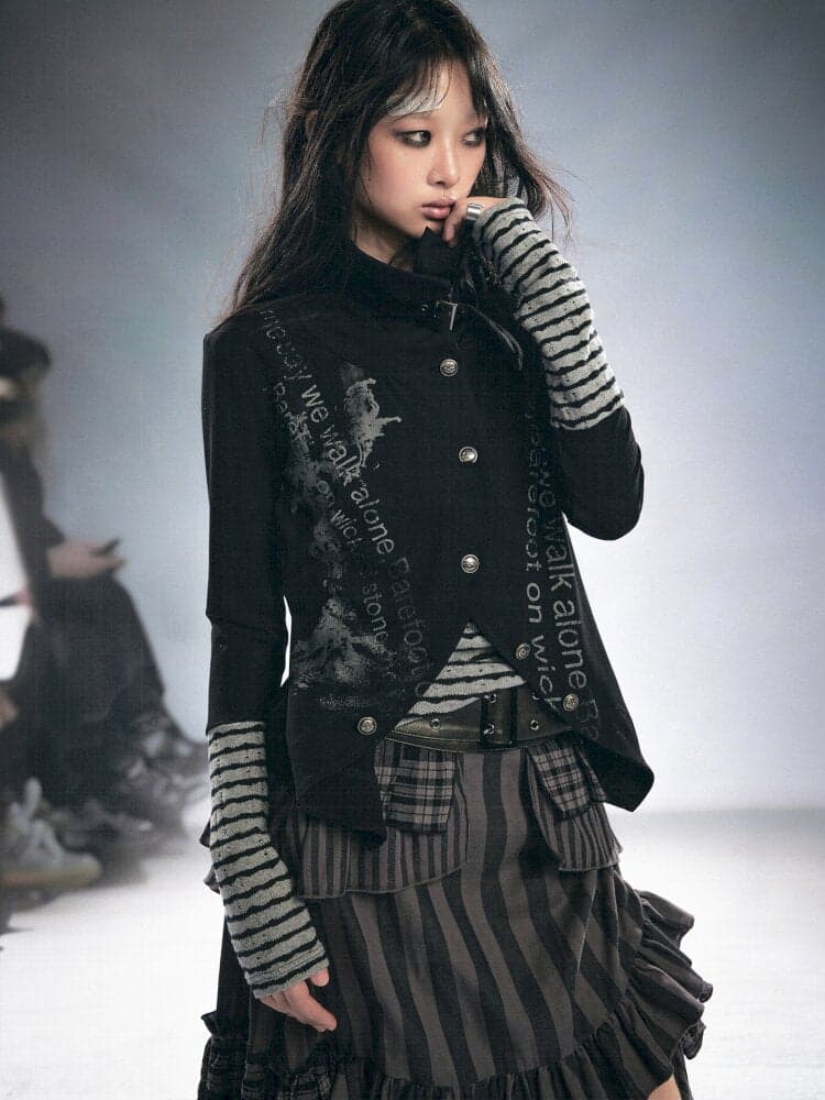 Layered Patchwork Striped Cardigan - view 3