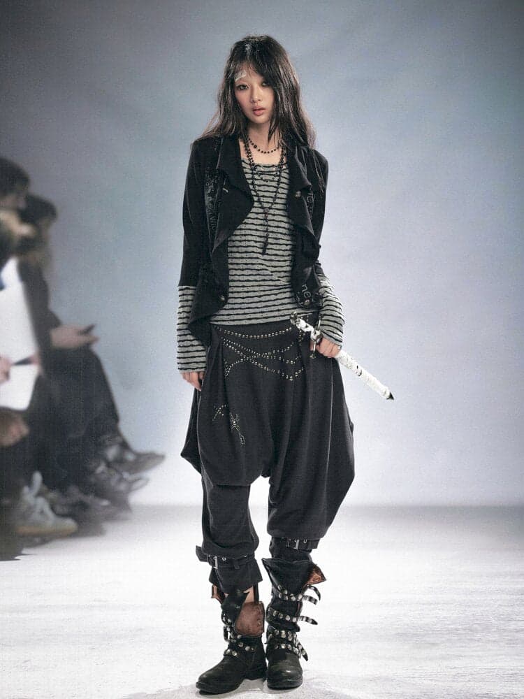 Layered Patchwork Striped Cardigan - view 5